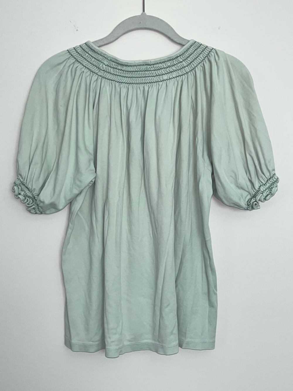 LAKE Pajamas Smocked Top Mint Green Cotton Lounge Blouse Size M - Picture 2 of 7